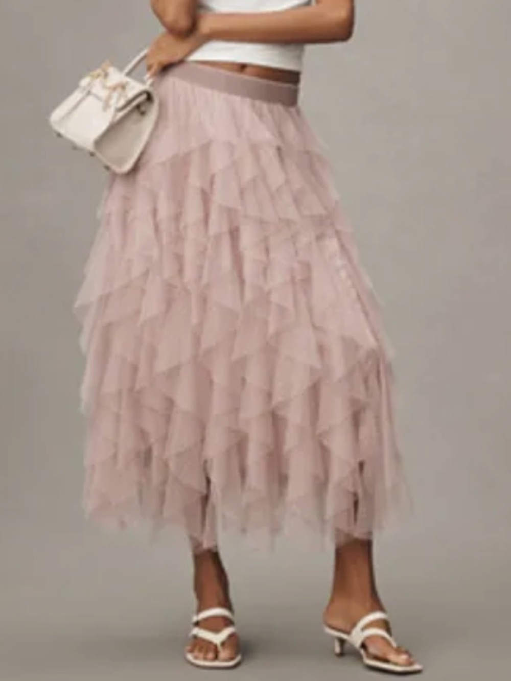 NWT Anthropologie The Cheri Ruffled Tulle Midi Skirt, S Petite